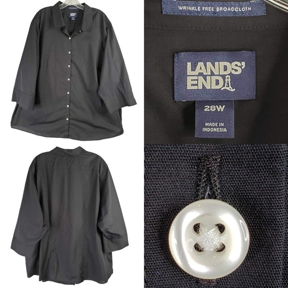 Lands End Shirt Women's Plus 28 W Black Wrinkle Free Long Sleeve Button Up - Picture 1 of 10